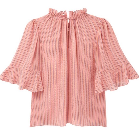 Rebecca Taylor Multi Lurex Stripe Pink Chiffon Blouse - Picture 4 of 11